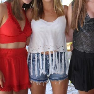 White fringe crop top
